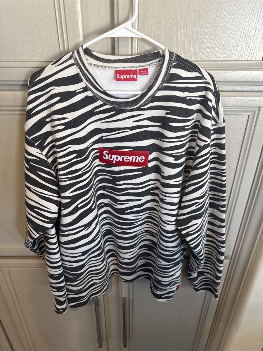 Supreme Box Logo Crewneck Zebra Pattern Size L Authentic | eBay