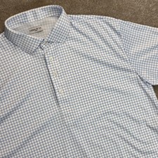 Collars and Co Men Dress Collar Stretch Polo Shirt Size L Thin Blue Check Office