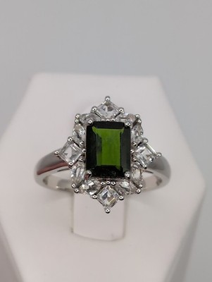 Wunderschöner JTV Chromdiopsid & Weißtopas Rhodium/Sterlingsilber Ring Größe 10 