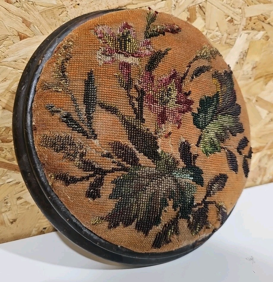 Victorian Beadwork Footstool In Poor Condition — image 2