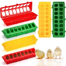 6 Pack Flip Top Poultry Feeder, Plastic Chicken Feeder Trough Multi-Hole Poultry