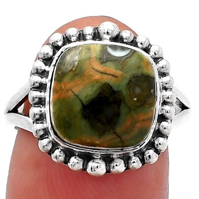 Natural Rhyolite - Rainforest Jasper 925 Sterling Silver Ring s.8 Jewelry R-1154