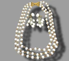 Vintage Monet Necklace Earring Set Milk Glass Triple Strand White Signed