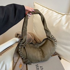 Large Capacity Deerskin Velvet Leather Handbag Rivet Shoulder Bag Outdoor AU
