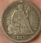 1875 CC Seated Liberty Dime Mintmark Below Bow Solid Good