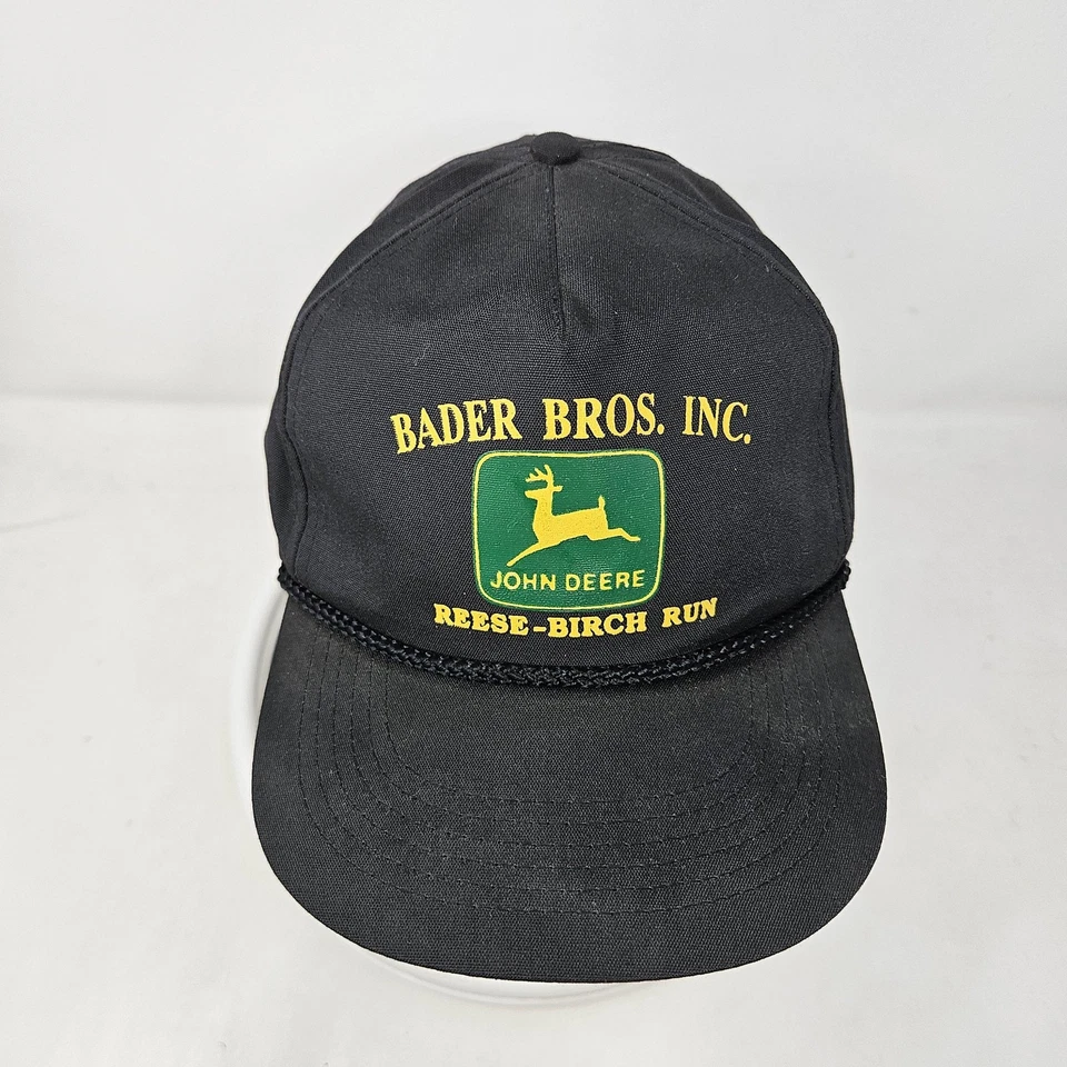 Boné chapéu vintage John Deere Snap Back preto Bader Bros Reese Birch Run masculino anos 90 - Imagem 2 de 4