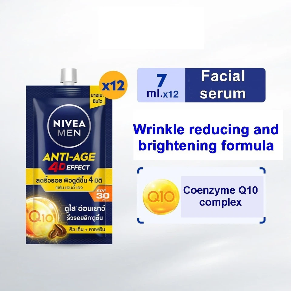 Nivea Men Serum Anti-Age 4D Effect Q10 Caffeine Dark Skin Deep Wrinkles SPF30 - Image 2 of 4
