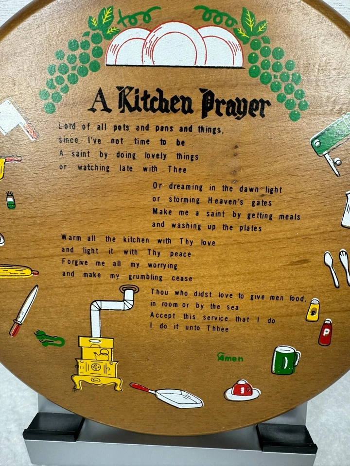Kitchen Prayer Wooden Plaque multicolor 9.25" Vintage Rustic Home Decor Utensils - Image 2 of 2