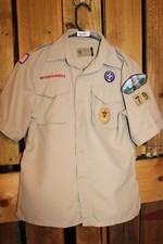 Boy Scouts of America BSA Youth Shirt Large Tan Vented Poly Microfiber