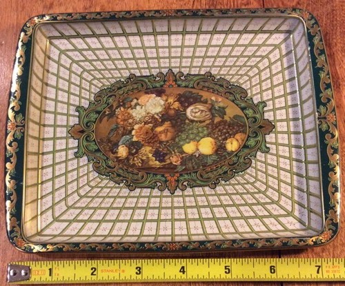 Vintage Dasher Dekorierte Ware 11101 Metall Tablett Floral Blume Obst - Bild 6 von 7