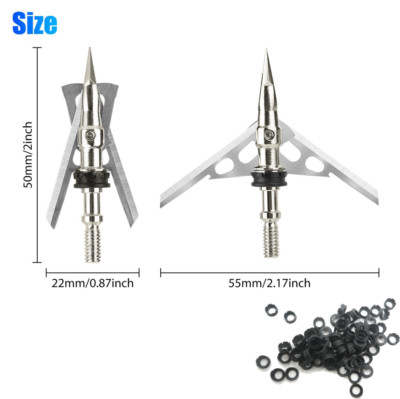 24XBroadheads Expandable 2 Blade 2'' Cut 100Grain /100PCS Shock Collars Ring