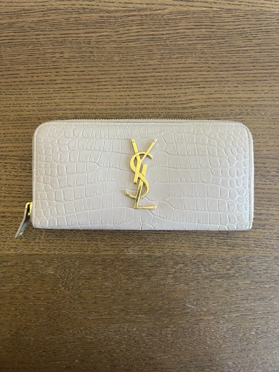 YSL Saint Laurent Continental Zip Around Crocodile Embossed Leather Wallet