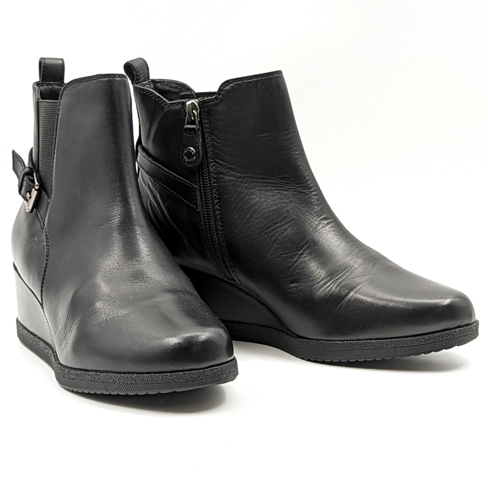Geox Women Anylla Wedge Chelsea Black Leather Ankle Boots Sz EUR39.5 US  9.5M NEW | eBay