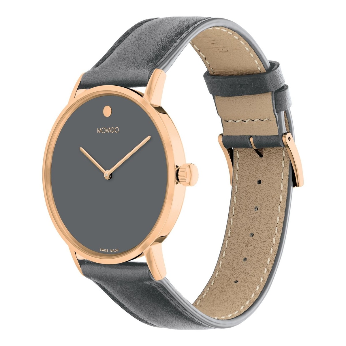 MOVADO SIGNATURE 0607834 GREY MUSEUM DIAL BLACK STRAP 40MM CASE