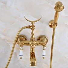 Gold Color Brass Clawfoot Bath Tub Mixer Tap Faucet w/ Handheld Shower Zna905