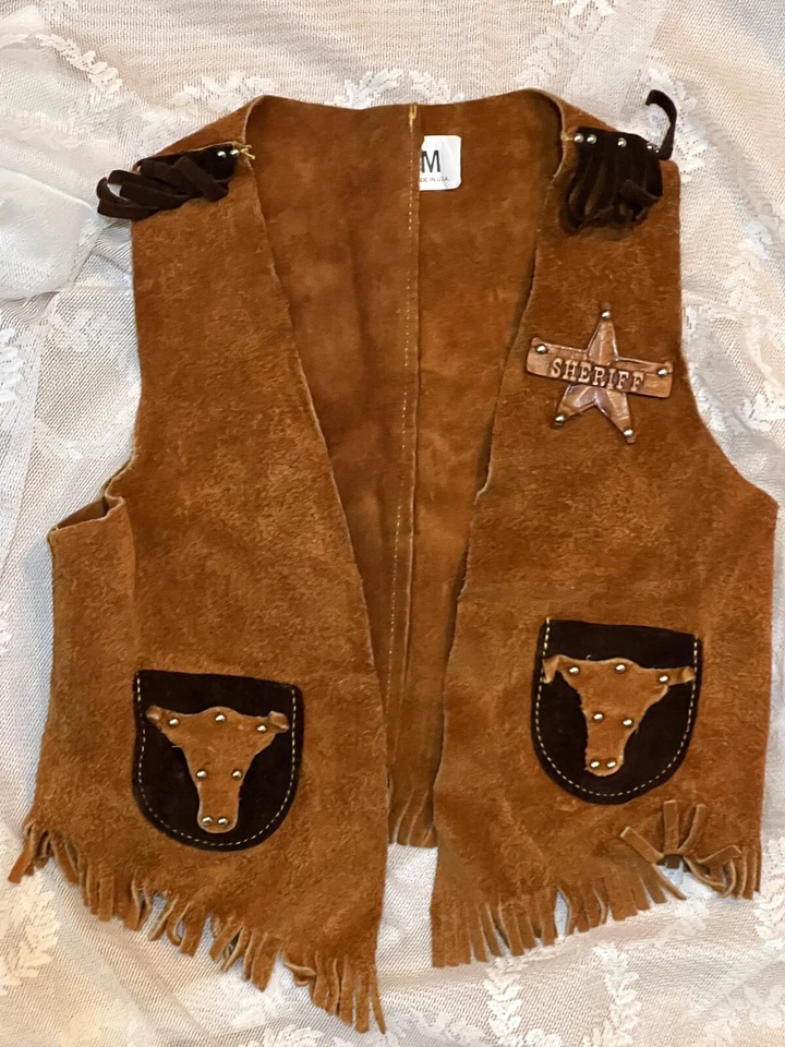 De Colección Auténticos Trajes Occidentales Para JR. Vaqueros Cuero de Vaca Chap Chaleco Flecos Tachuelas Bo Foto 3 de 4