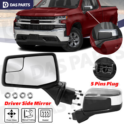 For 2019-2025 Silverado 1500 Manual Fold Power Heat Driver Side Mirror W/ Chrome
