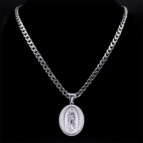 Men’s Stainless Steel 3D Virgin Mary Pendant Necklace Jewelry Gift - Picture 4 of 6