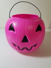 Pink Norfolk Halloween Pumpkin Blow Mold Pail Bucket Jack-O-Lantern Made In USA