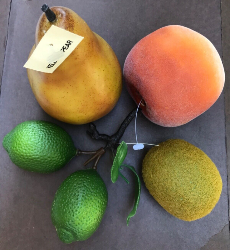 Plastic Real Size Fruit (Yellow Pear, Kiwi, Fuzzy Peach, and 2 Limes)