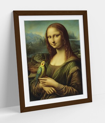 MONA LISA MIT EINEM KANARIENVOGEL - GERAHMTES WANDBILD POSTER PAPIERDRUCK