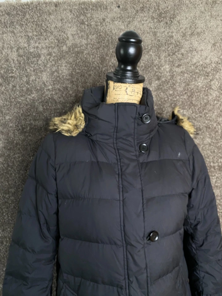 Abrigo Uniqlo para mujer M negro plumón acolchado acolchado con capucha chaqueta a prueba de viento Foto 4 de 4