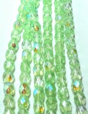 CZECH CRYSTAL BEADS ROUND FACETED 5mm LIGHT GREEN SWIRL AB 75pc SPECIAL