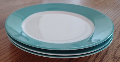 Cuisinart Laurielle Vitrified Porcelain Salad Plates 7 1/2'' Teal Rim LOT OF 3