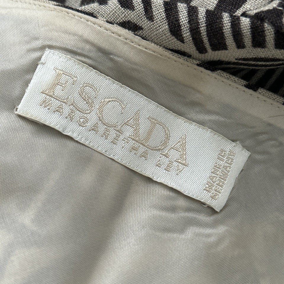 Escada Margaretha Ley 100 Linen Collared Floral Dress Brown Beige Size