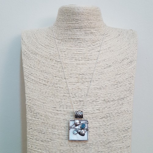 Vintage 925 Sterling Silver Necklace, Australian Opal, Mother Of Pearl Pendant - Picture 2 of 9