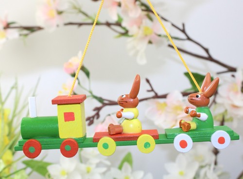 GISELA GRAHAM EASTER PAINTED WOOD BUNNY TRAIN WITH BUNNIES DECORATION - Picture 4 of 4