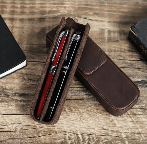Coffee Bean Leather 2-pen Case: Luxury Personalized Fountain Pen Holder, Premium Pen Pouch - View #7