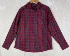 Lands' End Shirt Womens 12 Red Plaid Tartan Long Sleeve No Iron Supima Cotton