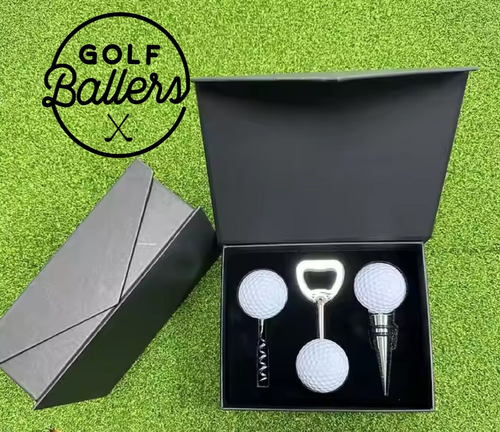 Personalised Golf Drinks Set - Golf ball Corkscrew, Bottle Opener & Stopper Set - Picture 1 of 6