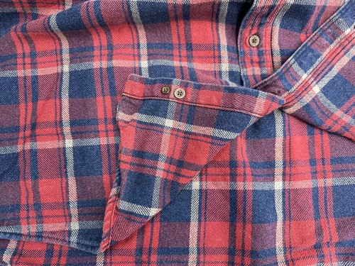 Vintage LL Bean Heavyweight Work Shirt Men 2XLT Red Blue Plaid Outdoors Twill - Picture 14 of 15