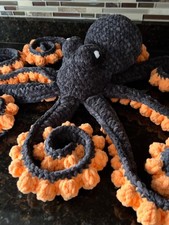 Anchor the Octopus Crochet Plush Toy - Black and Orange Octopus Stuffie