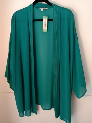 Collective Concepts Floris Embroidery Detail Teal Green Kimono 1X