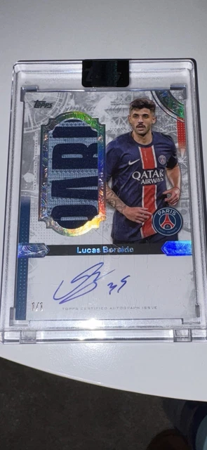 Topps PSG Exhibition Lucas Beraldo Match Worn (UCL) Relic & On Card Auto 1/1