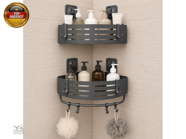Hsmihair Duschablage Ohne Bohren(2 StüCk), Grau, 8 Haken, Rostfreies Aluminium-image