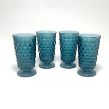 4 Vintage Indiana Colony Whitehall Riviera Blue Glasses Cubist Large 12oz