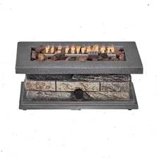 14 In. Rectangle Outdoor Propane Gas Fire Pit 15,000 BTU Stone Look / Lava Rocks