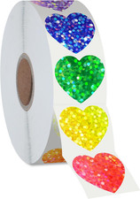 500 PCS Glitter Heart Stickers, 8 Colors Metallic Glitter Stickers Self Adhesive
