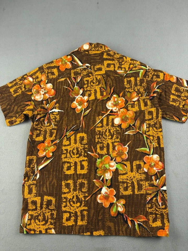 Camisa hawaiana vintage Sears Kings Road para hombre mediana tela de corteza algodón floral años 70 Foto 4 de 4