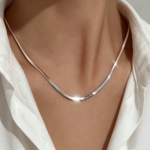 2 Pack Thin Snake Chain Choker Necklaces Minimal Curved Bar Pendant Neck Jewelry
