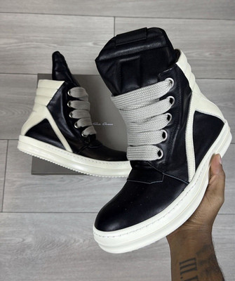 Rick Owens Geobasket Men's Black/White Colorblock High Top Lace-Up Sneakers