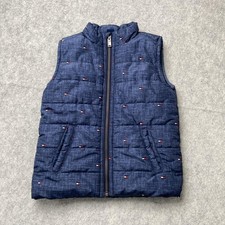 Tommy Hilfiger Vest Kids 4T Blue Quilted Puffer Full Zip Allover Logo Print