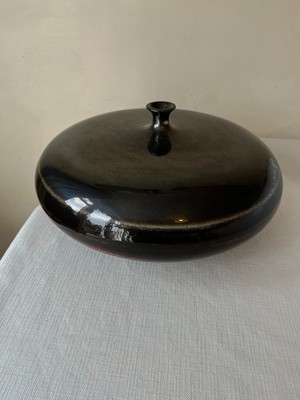 Vintage Keramik große runde flache Kunstkeramik Vase