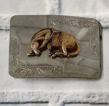Vintage Silver  Gold Tone Bucking Horse / Bronco Belt Buckle