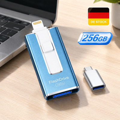 4-in-1 USB-Stick 256GB Lightning Push-Pull für iPhone Android Mac OTG Aluminium