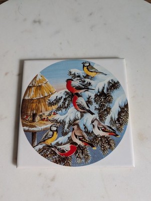 Erik Forsman Winter Birds Ceramic Tile Wall Art Swedish Christmas Bergquist 1990